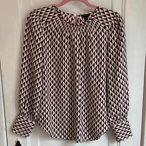 Ann Taylor Burgundy and Cream Geometric Blouse, XS